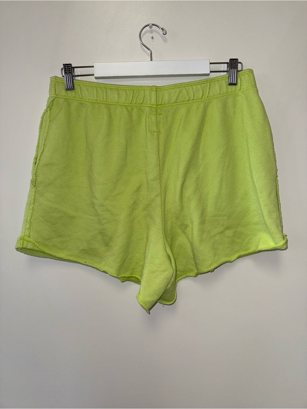 Aerie (Large) Neon Green Cut Off Sweat Shorts with Pockets - Picture 4 of 5